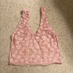 Aerie Pink Lace Women Sleep Top